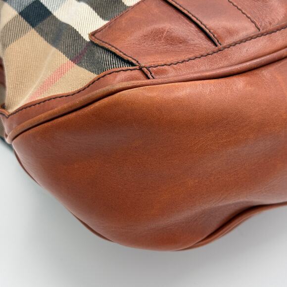 COA  Burberry Haymarket Check Tote Bag Leather Trim Italy Shoulder Crossbody - Picture 10 of 16
